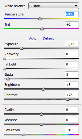 Camera Raw settings for sky layer